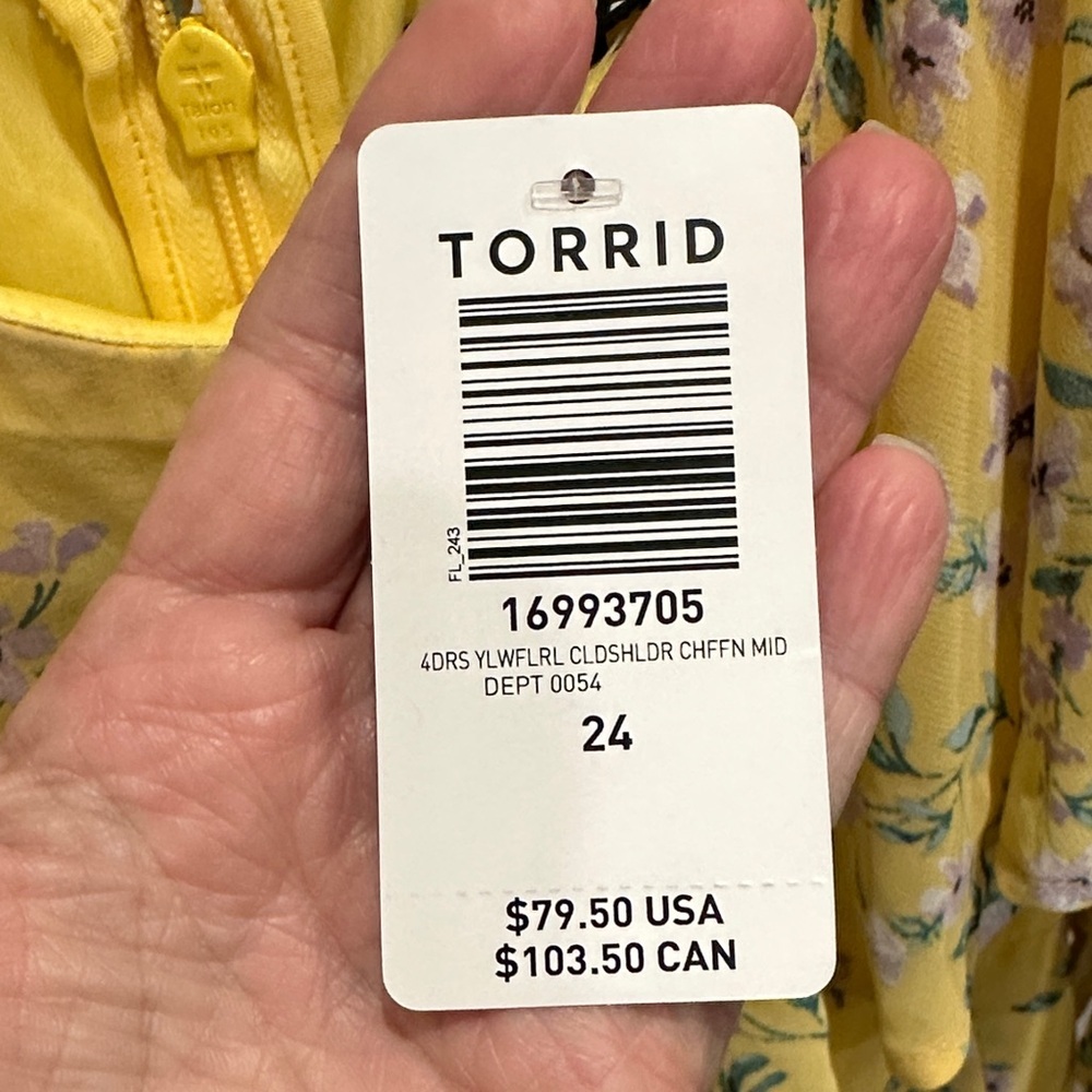Torrid Floral Cold shoulder Chiffon  Yellow Dress - Picture 2 of 8